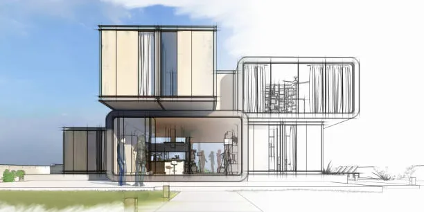 Architectural rendering of a modern house design
